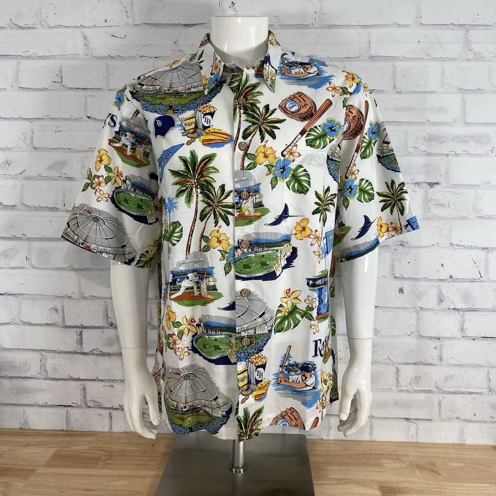 Reyn Spooner Shirt Men's Large Button Up Tampa Bay Rays Baseball MLB Camp NWT - Picture 2 of 14
